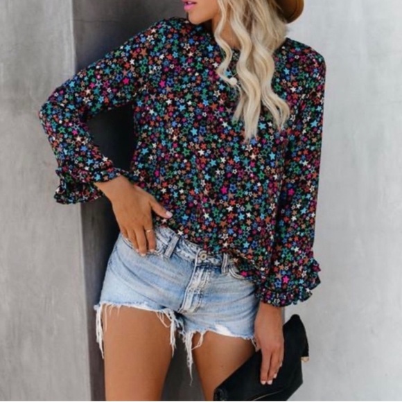 NWT Current Air Star Print Multicolor Flowy Ruffle Blouse - Picture 9 of 9